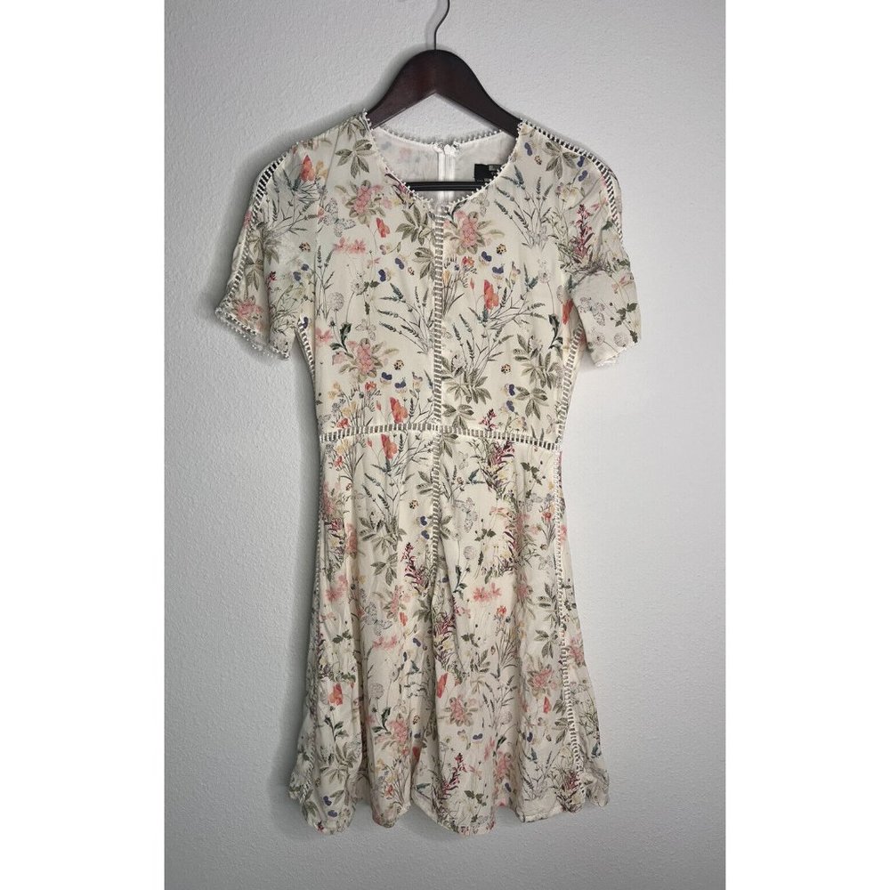 The Kooples Floral Mini Silk Dress White (Size XXS)